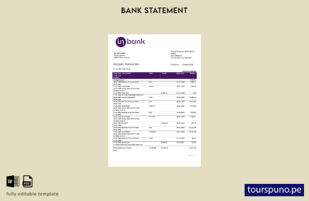listo para imprimir plantilla de word   extracto bancario de Estonia Inbank